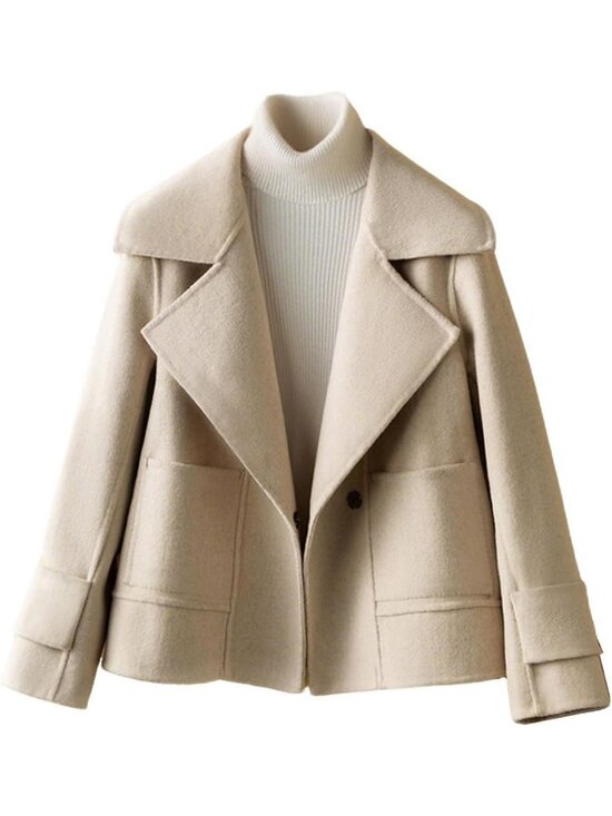 Jackets & Blazers - Chic Women's Short Wool Pea Coat with Notched Lapel, Cropped Design & Pockets